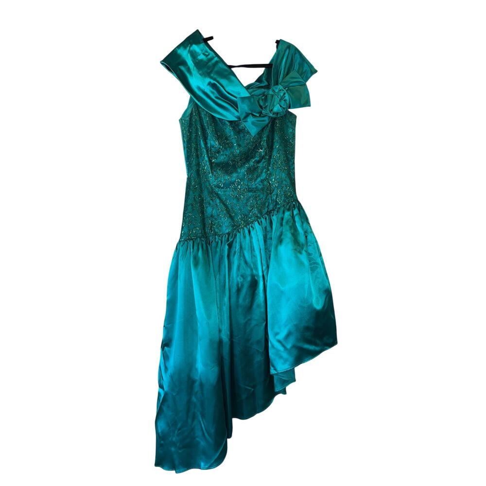 Jessica McClintock Gunne Sax Teal Asymmetrical Dress - 80s semi formal dress